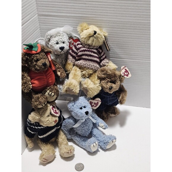 Vintage Ty Beanie Baby Attic Treasures Bear Plushies 8" Stuffed Animal Lot of 6 - Picture 12 of 14